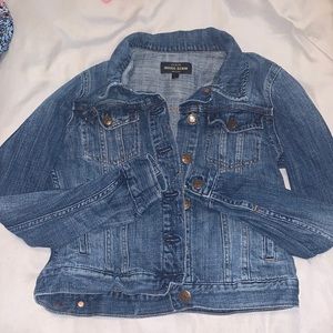 Jcrew medium-wash, fitted, cropped denim jacket